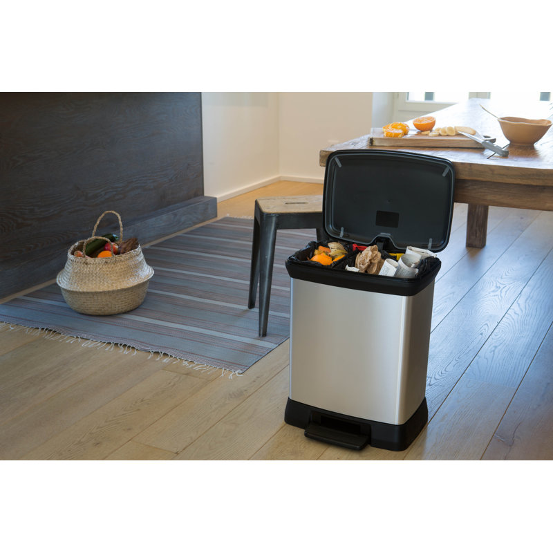 Decobin Duo Waste Bin 30L (10L+18L) With Foot Pedal Silver Metallic