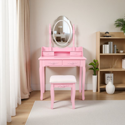 Ensemble de bureau de coiffeuse princesse avec tabouret rembourré avec miroir, modes d'éclairage