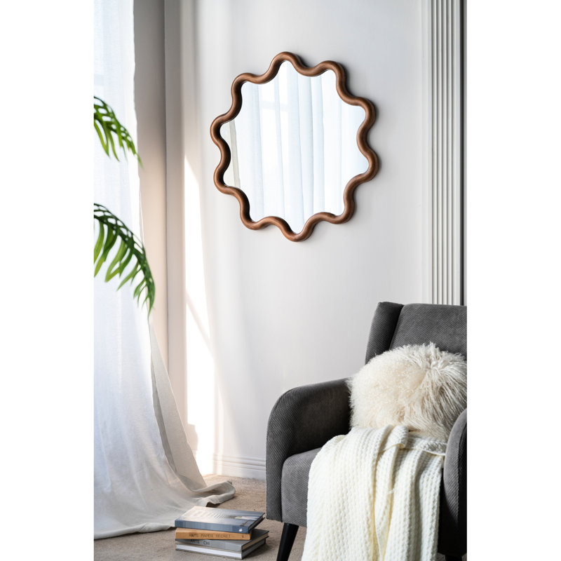 Miroir mural 31,2 po x 30 po avec cadre brun foncé inhabituel, salon, chambre à coucher et vestibule transformateurs 31 po