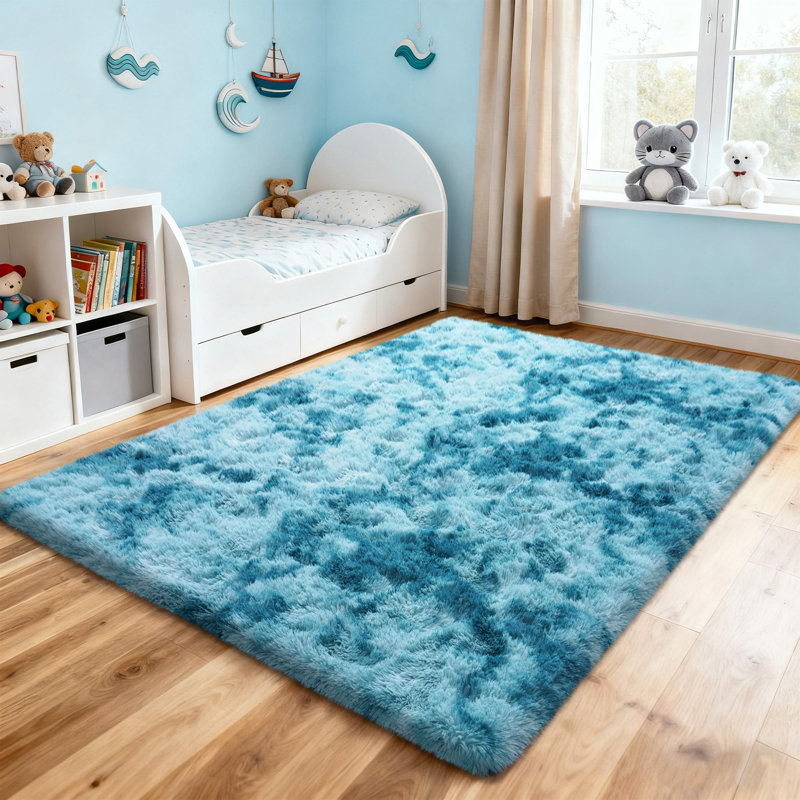 Super Soft Tie-Dyed PeacockBlue Rug 6x9 ft, Oversized Living Room Rug, Thick Pile Rug, Fluffy Tufted Room Rug For Room Bedroom Large Cozy Fuzzy Rug Room Home Decor Aesthetic Soft Non Slip Rug Decor Aesthetic, Christmas Decor, Halloween Decor