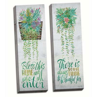 «Bless This Home and There is Always quelqueose to be Thankful For», ensemble de 2 reproductions d'art textuel