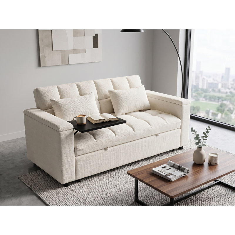 Canapé-lit convertible 65 po 3-en-1, canapé-lit pliable en chenille escamotable avec dossier réglable, Chenille beige