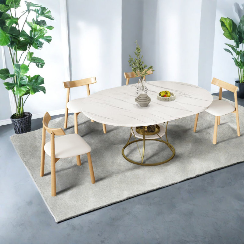 Ensembles de table de salle à manger extensible avec marbre et bois pour les cuisines modernes
