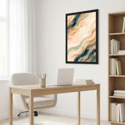 Art mural sur toile noir encadré pour le salon, la chambre à coucher, le bureau ou le vestibule - Décoration murale décorative avec vagues abstraites