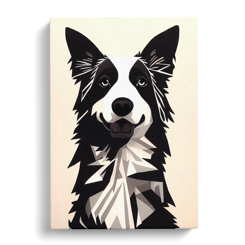 Border Collie Geometric - Wrapped Canvas, 50cm H x 35cm W x 3cm D