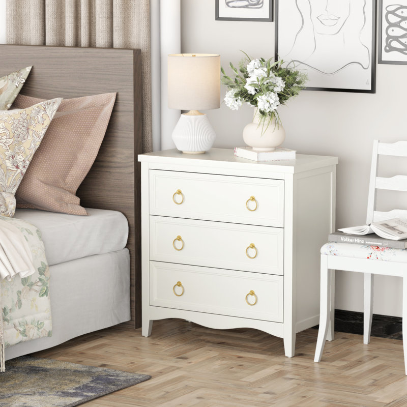 Farmhouse White 3-Drawer Dresser Chest Nightstand