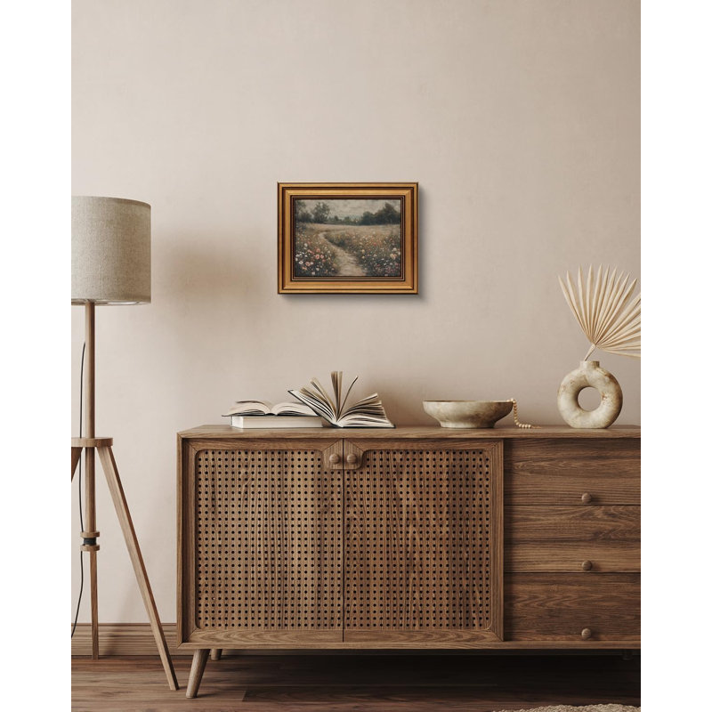 Gold Framed Vintage Wall Art For Living Room, Flowers Painting Prints Shelf Decor For Kitchen, Landscape Bedroom Wall Art, Christmas Gifts For Friends Or Family (Flowers Path - 25.5L X 20.5W) - Closed Corner Frame Print on Canvas