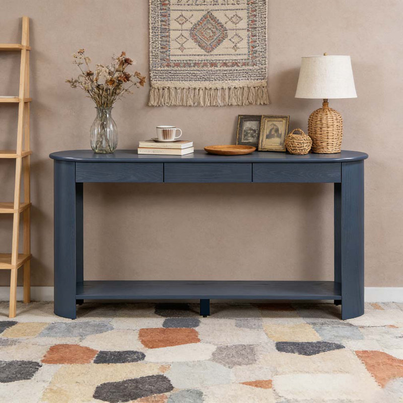 Console moderne 59,8 po avec 3 tiroirs, Marine