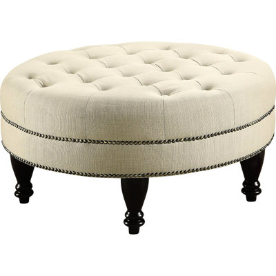 Oatmeal With Nailhead Trim And Dark Brown Base Unit Elegant Tufting Pattern Legged Structure