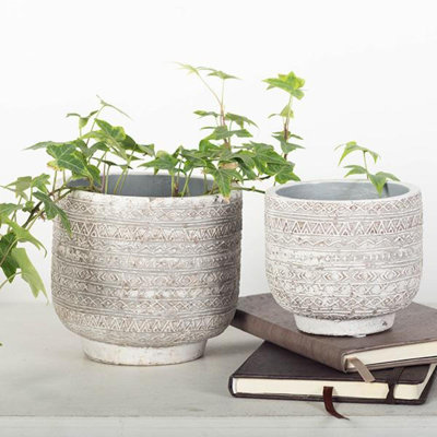 Ensemble de 2 pots à fleurs à motif gris et blanc