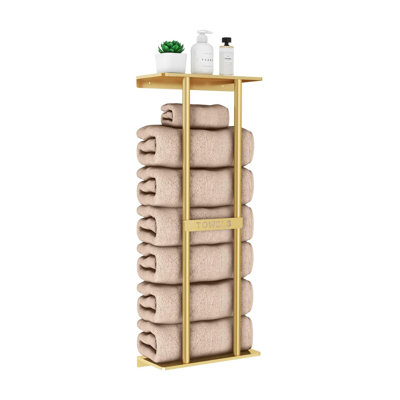 Bathroom Towel Storage Rack For Bathroom, 30 Inch Towel Racks Wall Mounted With Shelf Can Holds 6 Large Towels, Wall Towel Rack For Rolled Towels, Gold