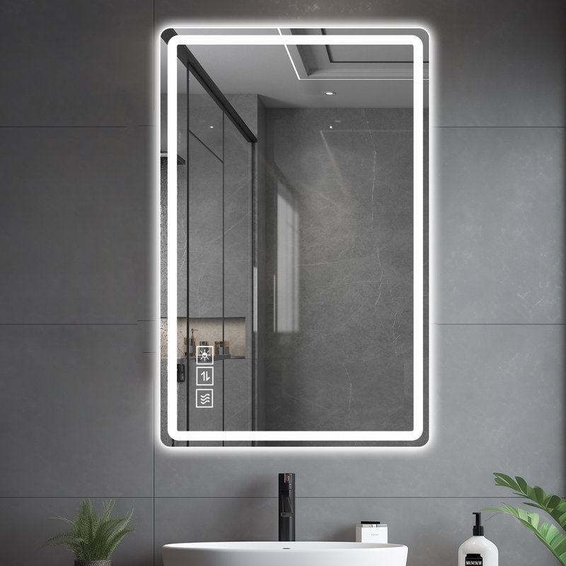 Rectangular Led Frameless Bathroom Mirror, Tri Colored Light, 24'' H X 40'' W