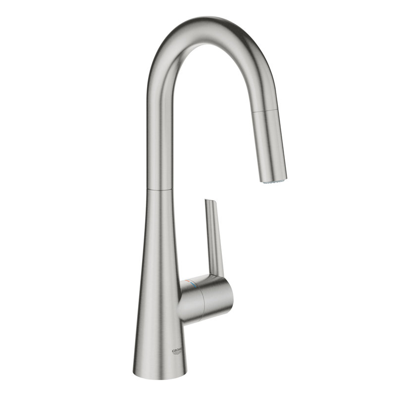 Zedra Pull Down Single Handle Kitchen Faucet With Accessories, SuperSteel