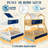 Arozu Twin Over Full Bunk Bed with Trundle & Stickers - Pine Wood Kids Bed with Night Sky Guard Rail & Ladder - Navy Blue & White-738681817