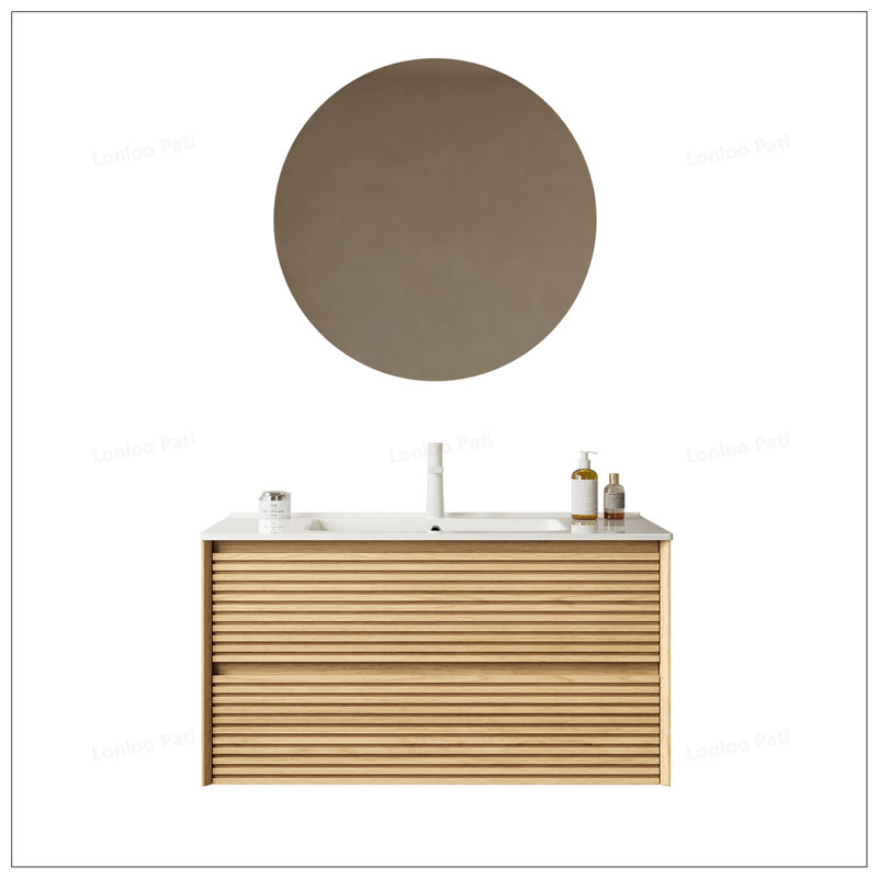 Armoire de salle de bain flottante murale 36 po en contreplaqué avec lavabo en céramique, sans robinet, 36"