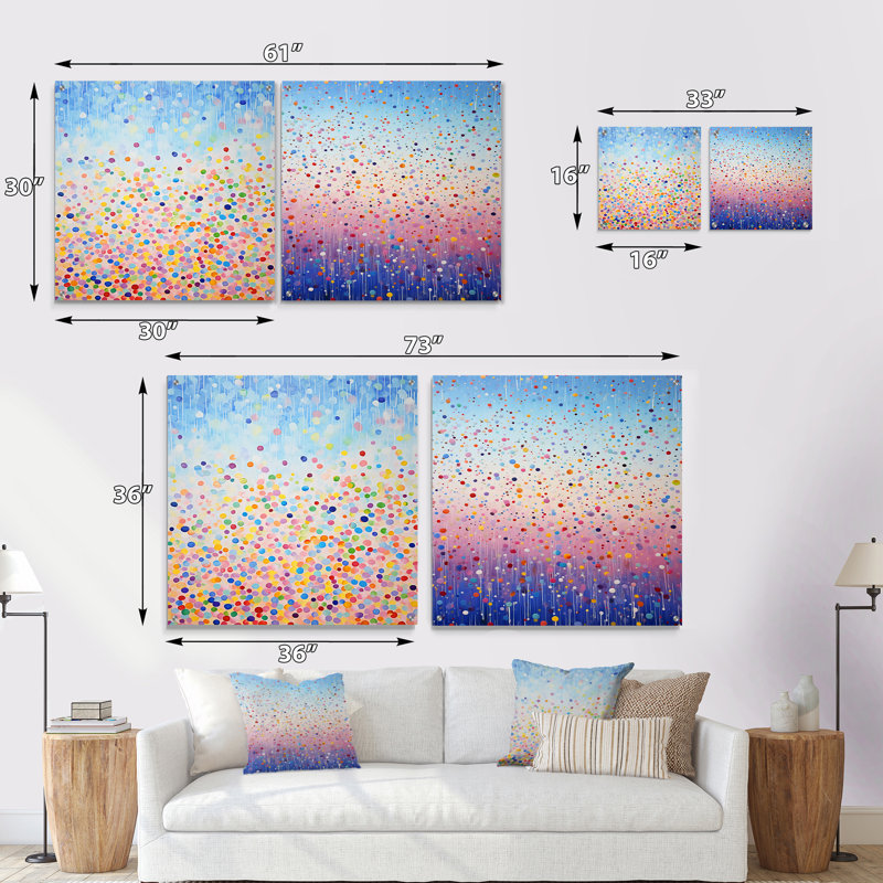 Minimalisme arc-en-ciel à pois - Ensemble abstrait d'art mural en acrylique sur verre, H 16 po x l 33 po