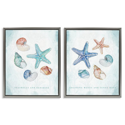 Beach Themed Sayings 2 Piece Framed Floater Canvas Set, design by Janet Tava