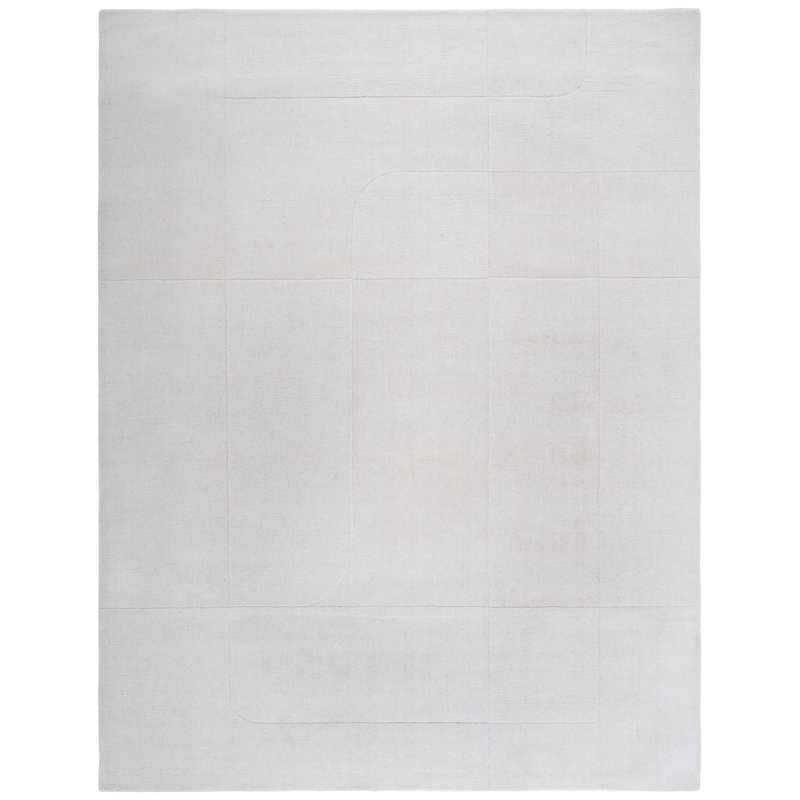 Kyrie Solid Color Hand Loomed Wool/Cotton Area Rug in Ivory, Rectangle 8' x 10'