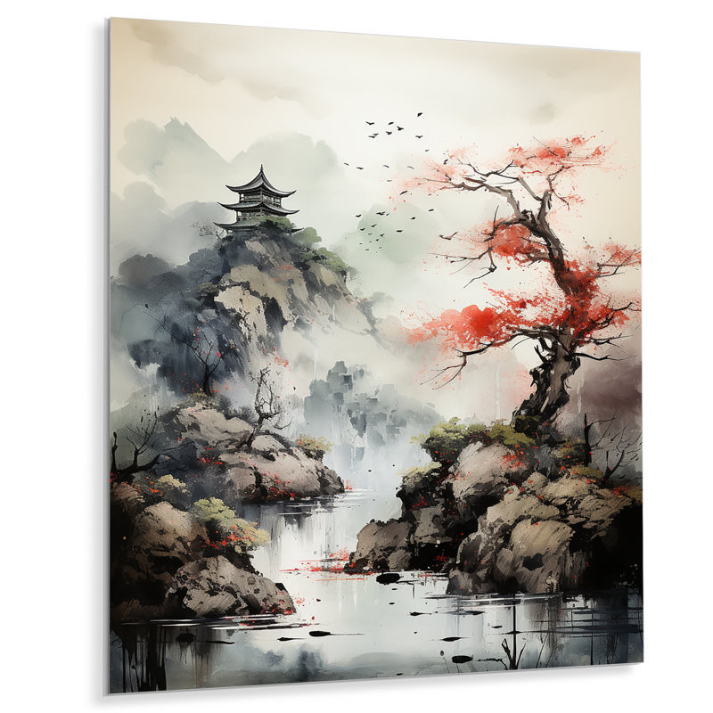Asian Art Samurais Landscape I - Art mural asiatique en métal, H 32 po x l 16 po x P 1 po