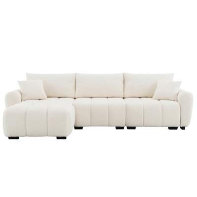 110" Modular Sectional Sofa, L Shape With Extra-Large Seat, Pull-Line Design, Movable Ottoman, High Density Foam, Free Combination, Sturdy Metal & Wood Frame, Boucle Fabric