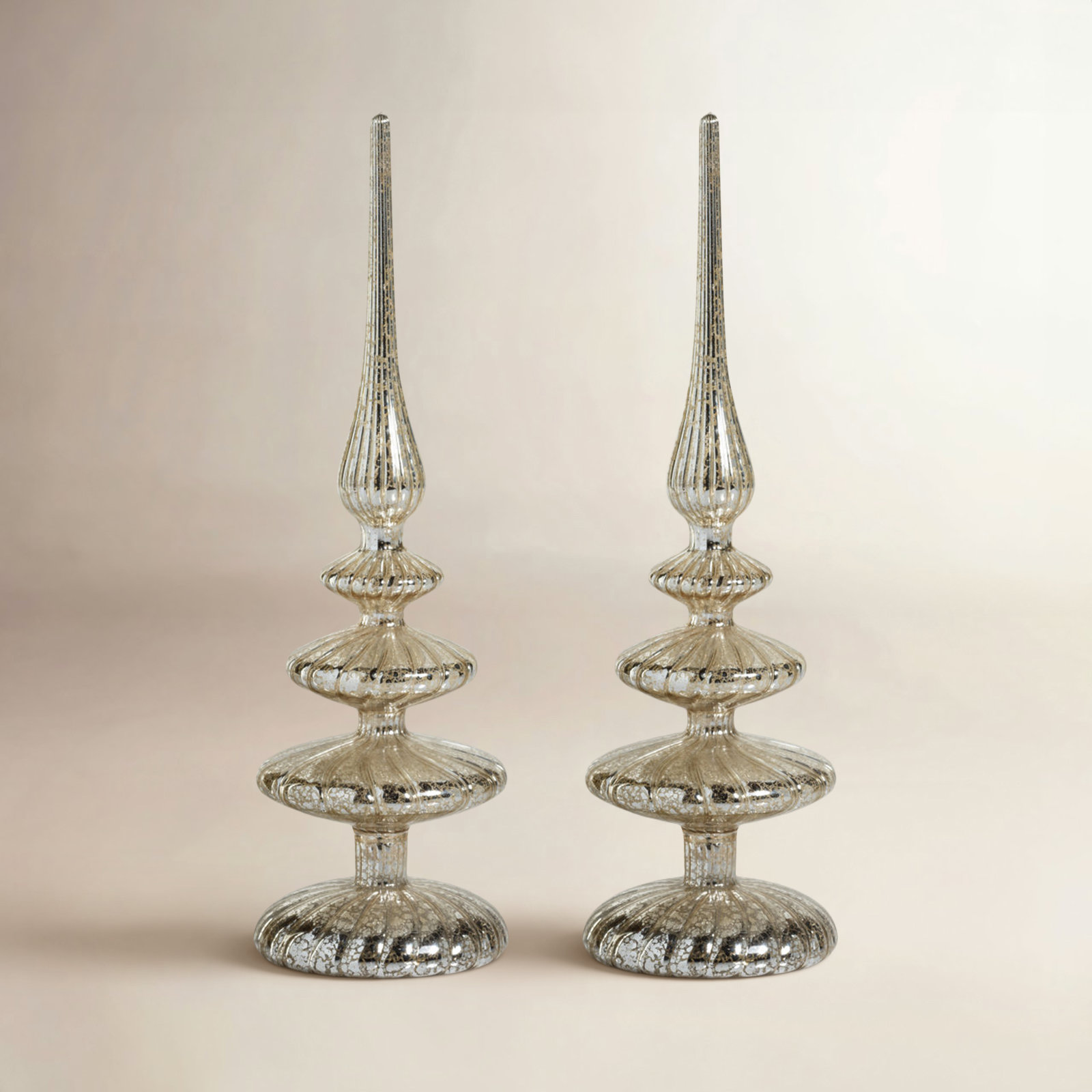 Azenor 2-Piece Lighted Tabletop Finial Set, Antique Silver, 11.5" H x 3.5" W x 3.5" D