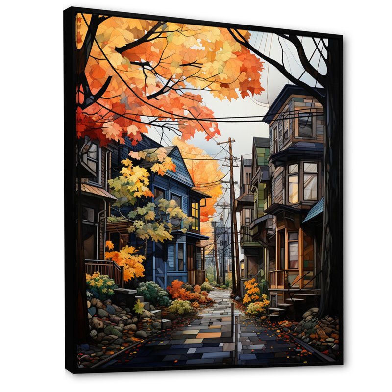 «Cityscape Alleyway Patchwork I» - Impression, H 32 po x l 16 po x P 1 po, Cadre flottant noir