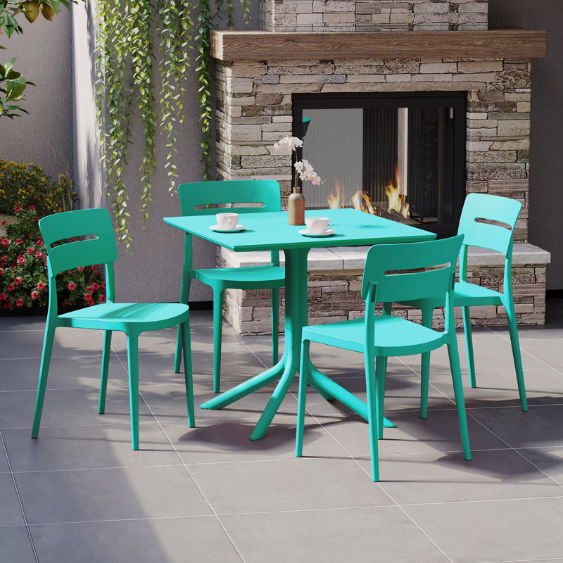 Ensemble repas carré pour 4 personnes, Bleu sarcelle