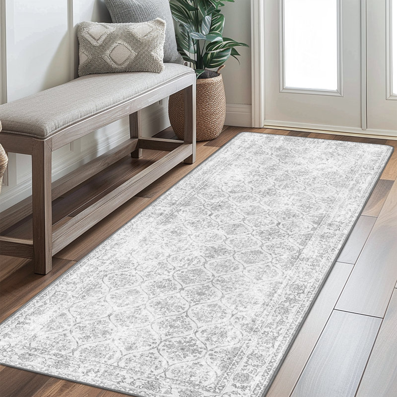 Tapis de couloir d'intérieur gris Feyzullah, Tapis de couloir de 2 pi x 7 pi