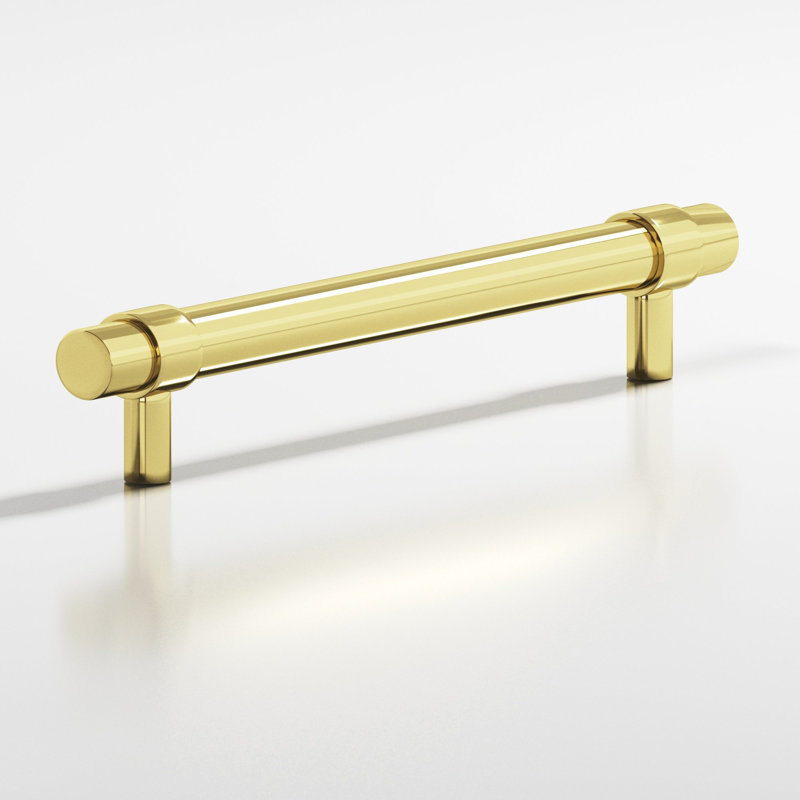 Round Collared Cabinet Pull With Straight Posts, Polished Brass, 4"