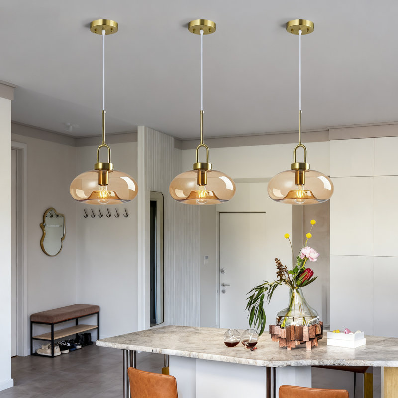 Luminaire suspendu moderne réglable avec abat-jour en verre géométrique, lumière à intensité variable pour îlot de cuisine, salle à manger, chambre à coucher, finition dorée