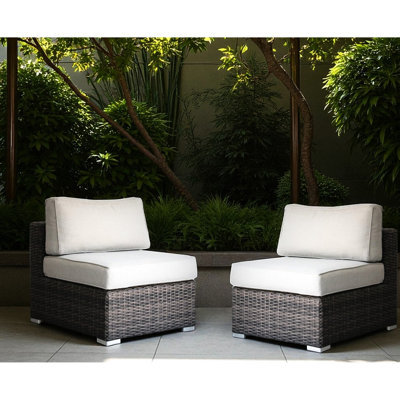 2 sièges brun sans accoudoirs pour le patio, 4 coussins amovibles, structure rouille, patio aux tons neutres - 2 chaises en mousse toutes saisons, housses lavables à la machine