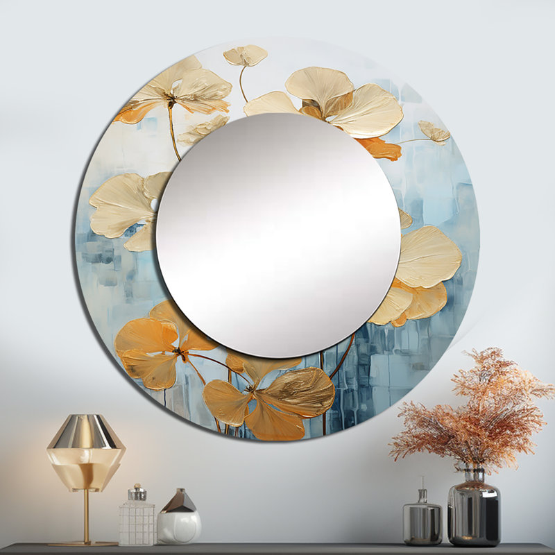 Golden Blue Geraniums Bloom I - Geraniums, miroir mural unique, traditionnel, 36 po x 36 po