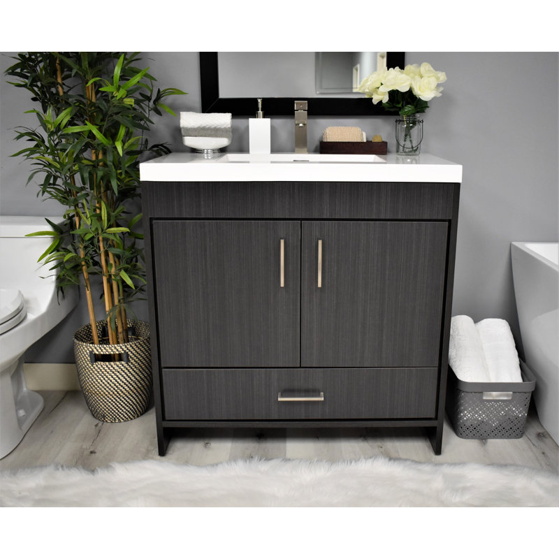 Base de salle de bain simple autoportante 35,37" seulement meuble-lavabo, Black Ash