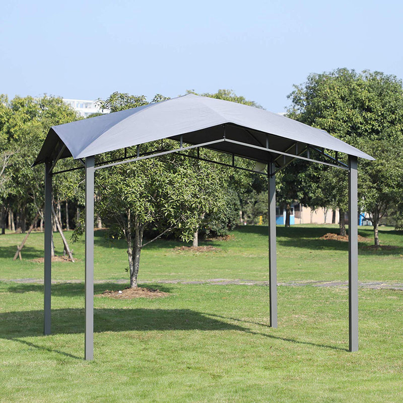 Outsunny 10' x 10' Soft Top Patio Gazebo Outdoor Canopy with Unique Geometric Design Roof, All-Weather Steel Frame, Gray