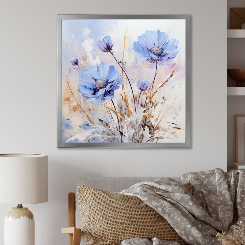 «Blue Cornflowers Charm In Winter I», reproduction sur toile, Cadre photo noir, H 24 po x l 24 po