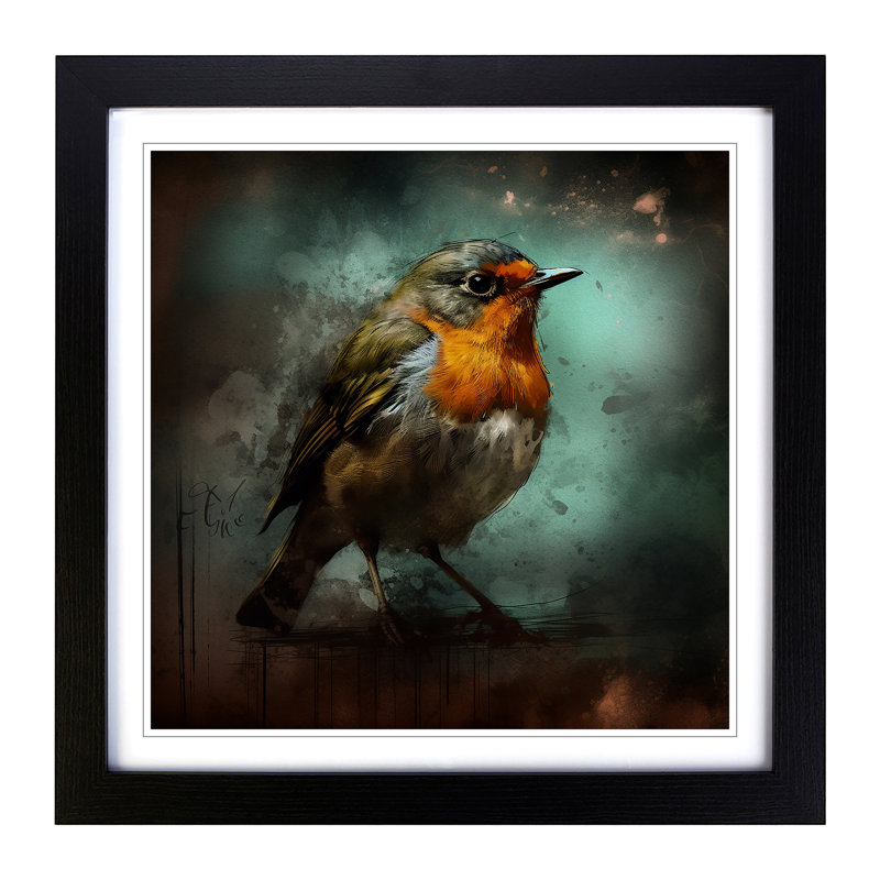 Robin Grunge - Single Picture Frame Print on Wood, Black