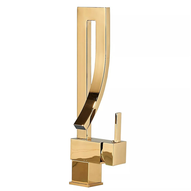 Robinet de lavabo pour salle de bain à poignée simple à un trou, Or