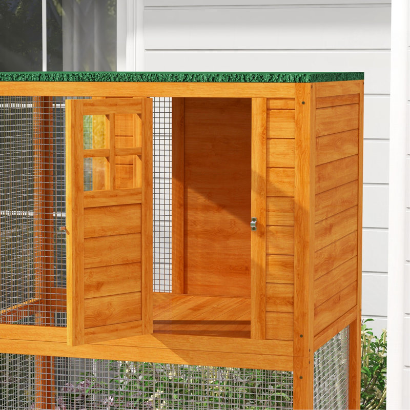 Niche pour chat 74 po en bois résistant aux intempéries et sur roulettes 74 po, cage d'extérieur pour chat avec capacité de poids élevée, maisonnette pour chaton, orange