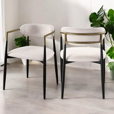 Of 2 Beige Linen Chairs - Metal Frame, Marble Top, Padded Seats & Back Cushion, 19" Seat Width/Depth, Notable Side Frame With Black Finish, Engineering Seats, Seat, 220Lb Weight Capacity, Luxurious