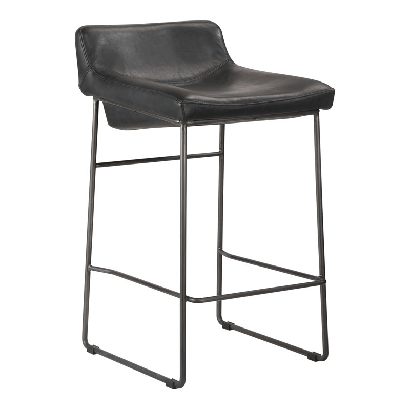 Startlet Bar Stool, Counter Stool (26” Seat Height), Black Genuine Leather