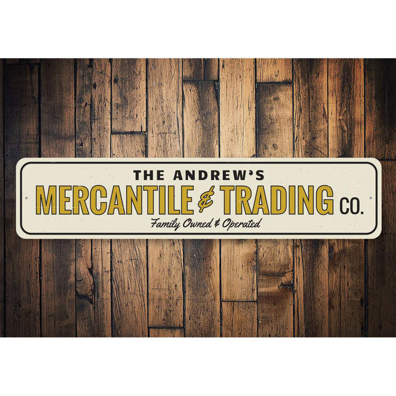 Enseigne en aluminium Mercantile & Trading Co, H 4 po x l 18 po x P 0,04 po