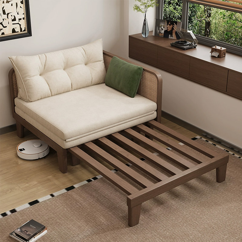 Petit salon en osier avec canapé-lit convertible, H 29,13 po x l 41,73 po x P 40,55 po