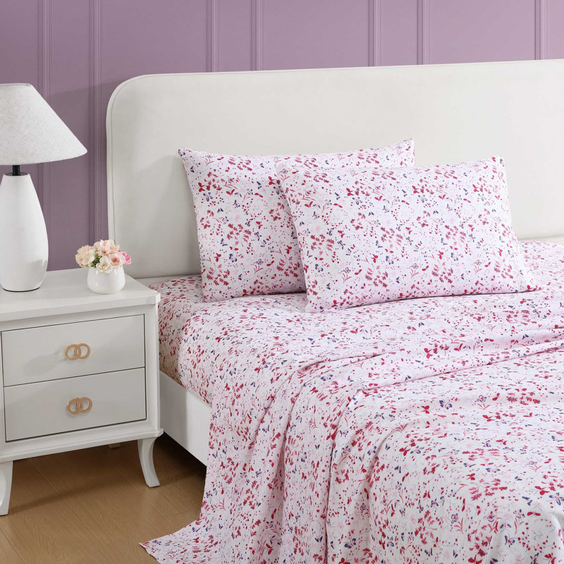 Betsey Johnson Printed Novelty Sheet Sets, Twin Sheet Set with 1 Standard Pillowcase, Mystic Garden Pink