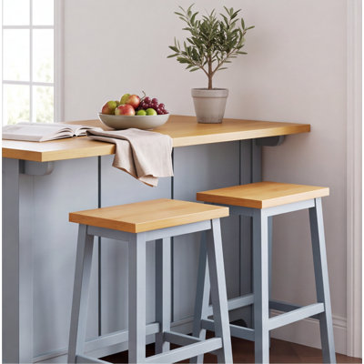 Ensemble de 2 tabourets de bar en bois massif K&K, hauteur de 25,6 po, hauteur de comptoir avec repose-pieds, gris bleu