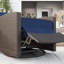 Fauteuil inclinable pivotant pour l'extérieur en osier, dossier inclinable, repose-pieds relevable, base pivotante à 360 °, coussins de patio résistants à l'eau, bleu foncé