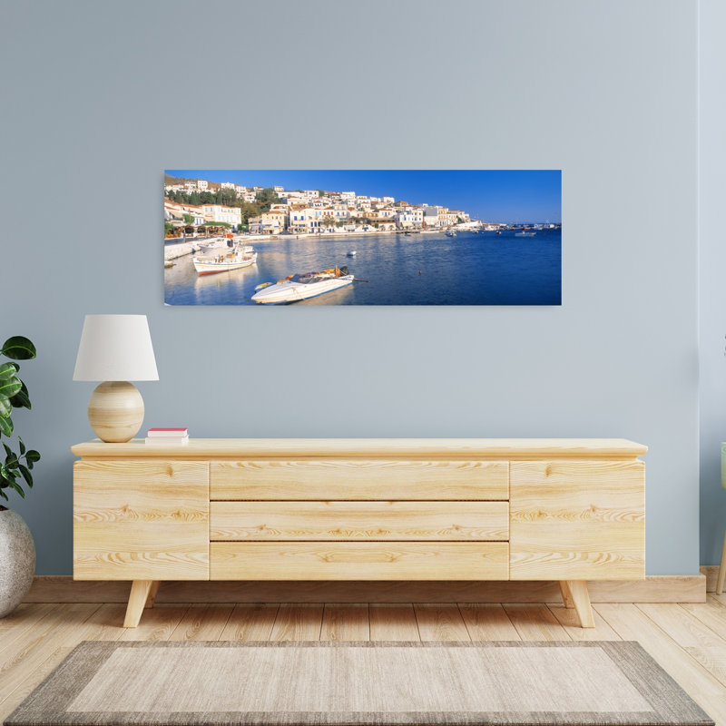 Andros, Cyclades, Grèce, paisible, architecture contemporaine de la ville, art mural, H 16 po x l 48 po