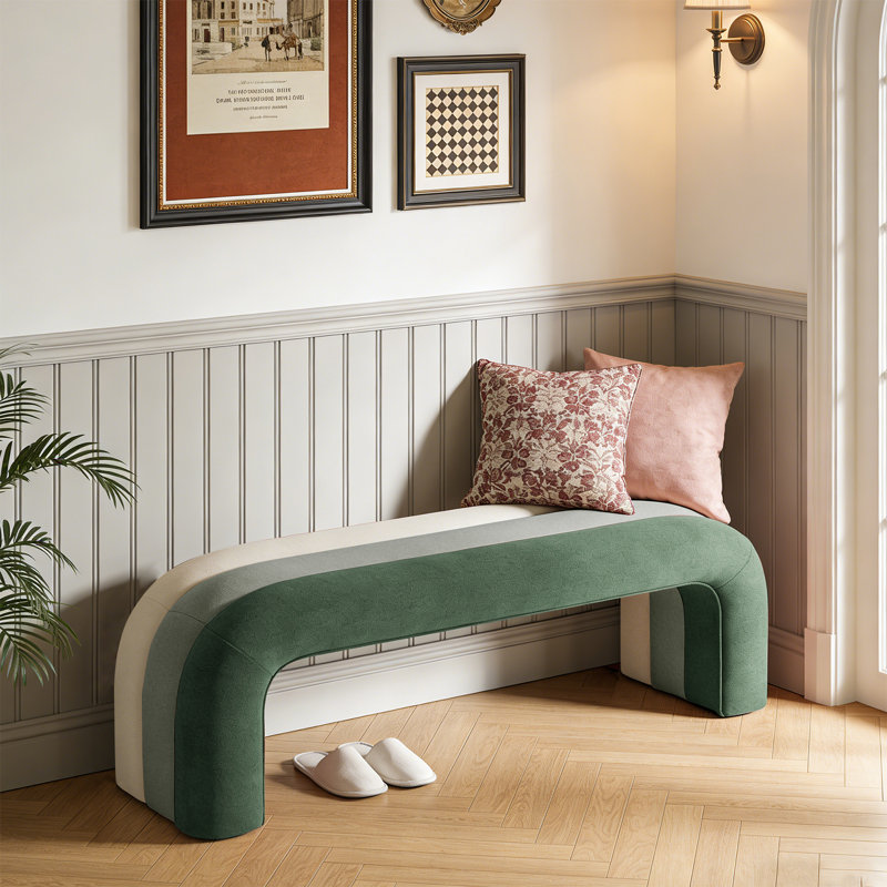 47" Boucle Upholstered Waterfall Bench , Green