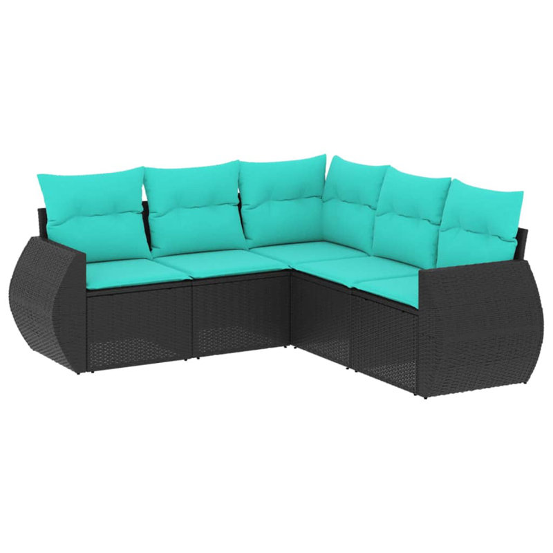  Ensemble de canapé de patio 5 pièces avec coussins en rotin de polyester noir