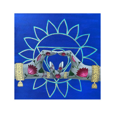 Throat Chakra Acrylic & Ink Canvas Painting by Kangana Vohra – 24"x24" Blue Spiritual Wall Art, Modern Meditation Decor, Communication Symbolism