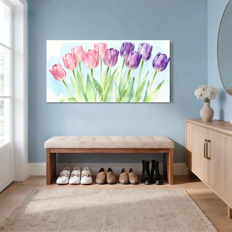«Watercolor Tulip Floral», ensemble de 1 reproduction d'art sur toile tendue, H 24 po x l 48 po